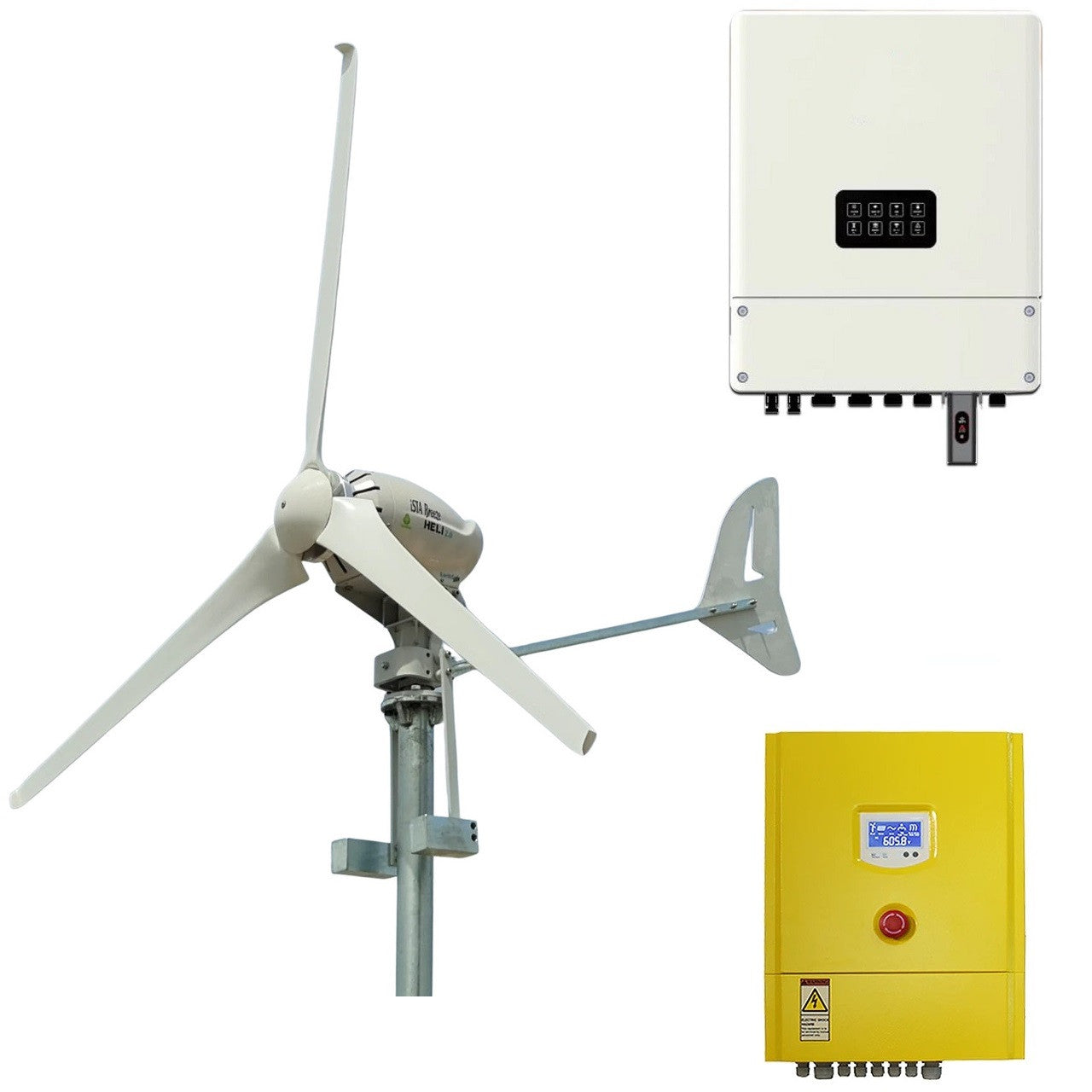Complete Heli 2KW On-Grid Wind Turbine Set with Inverter and Controller – Installation Kit for Grid Feed