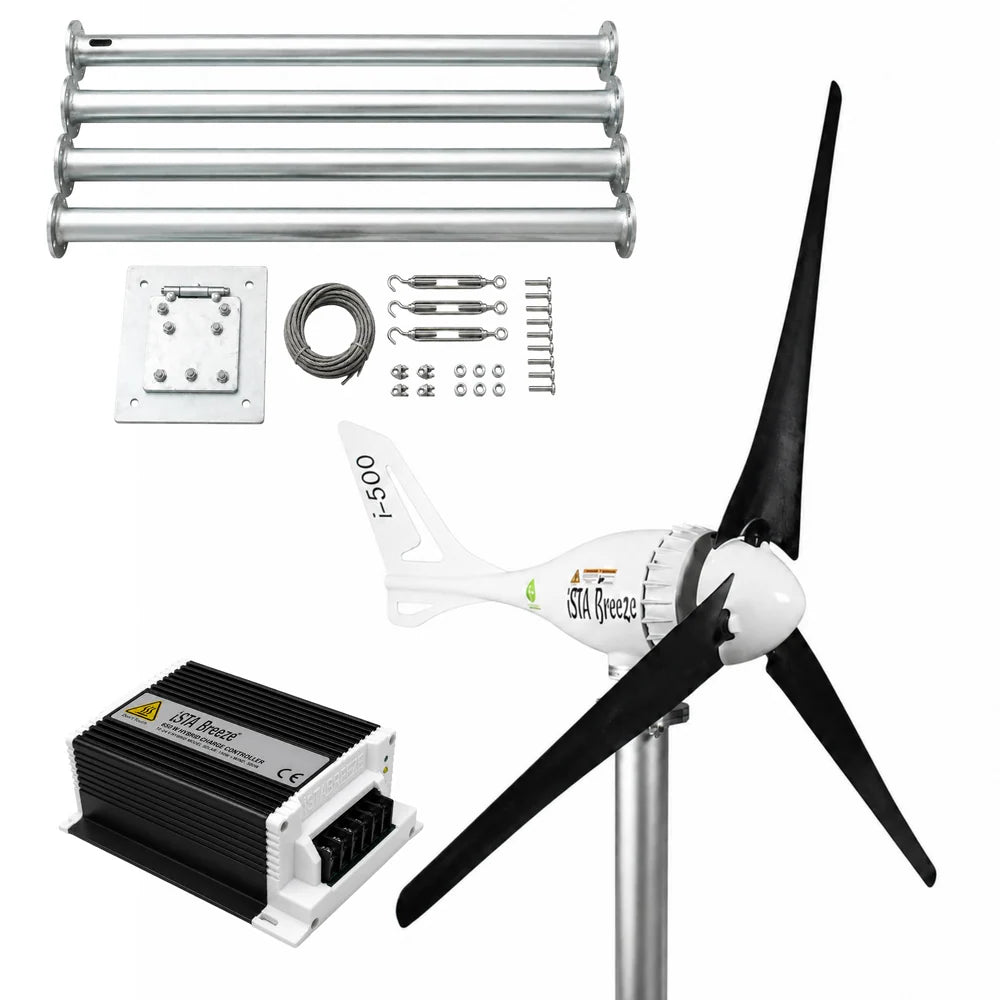 Kit i-500W 12V/24V Aerogenerador y controlador de carga híbrido y torre