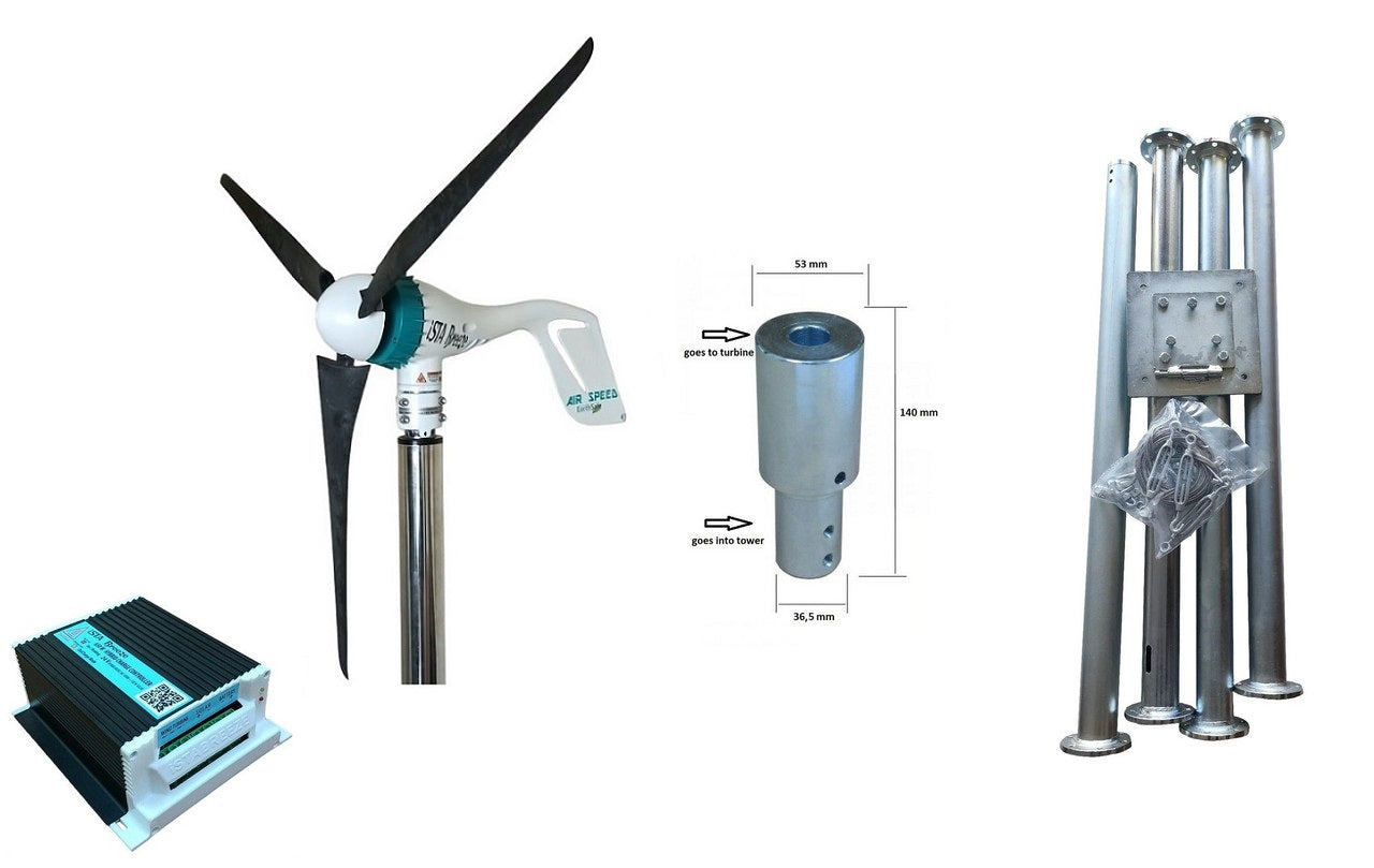 Kit Air Speed 500W 12V/24V Aerogenerador y controlador de carga híbrido y torre