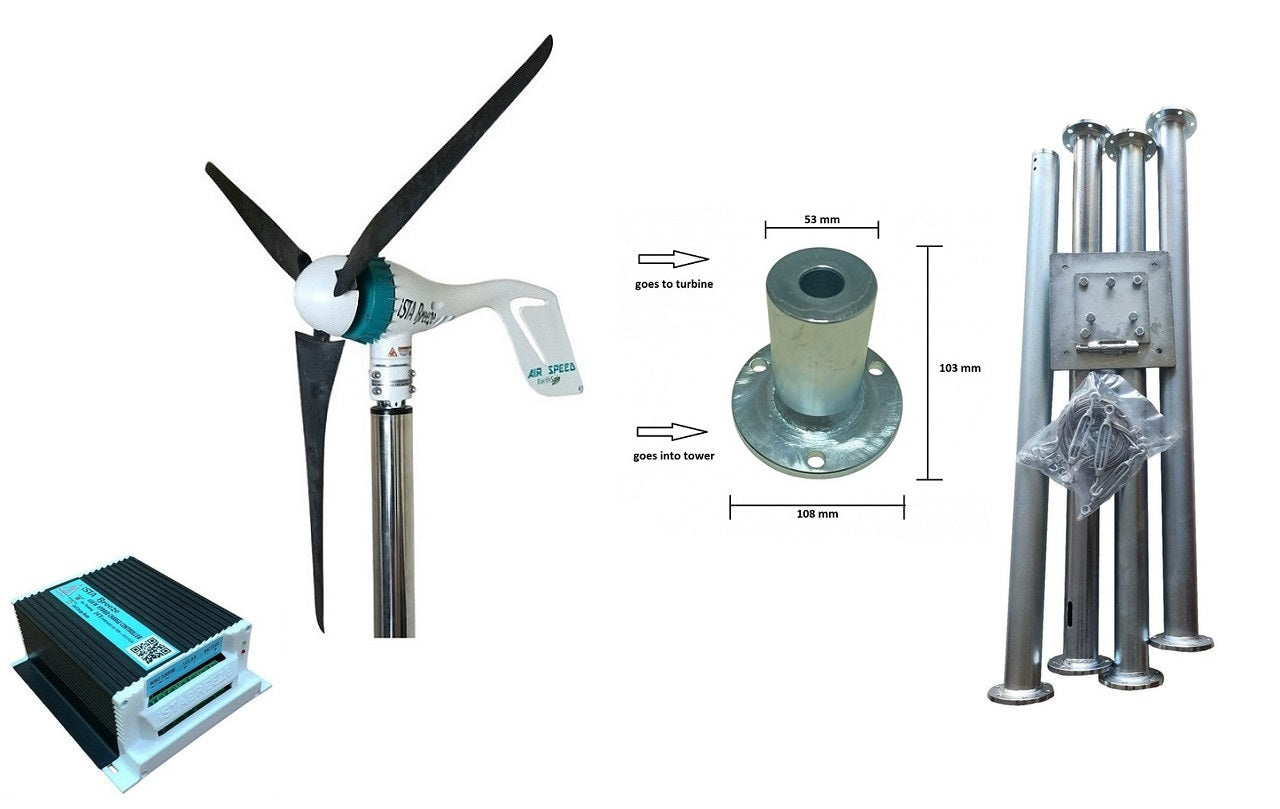 Kit Air Speed 500W 12V/24V Aerogenerador y controlador de carga híbrido y torre