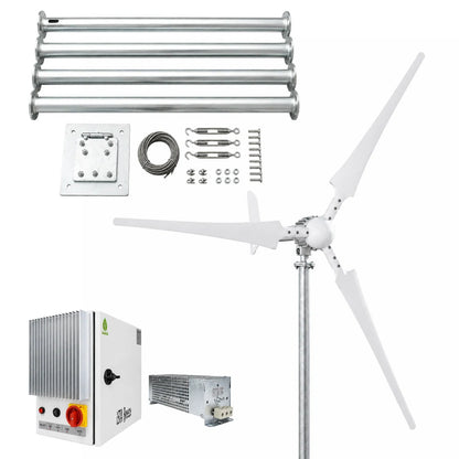 Kit i-1500W 24V Aerogenerador y controlador de carga (para batería de litio) y torre