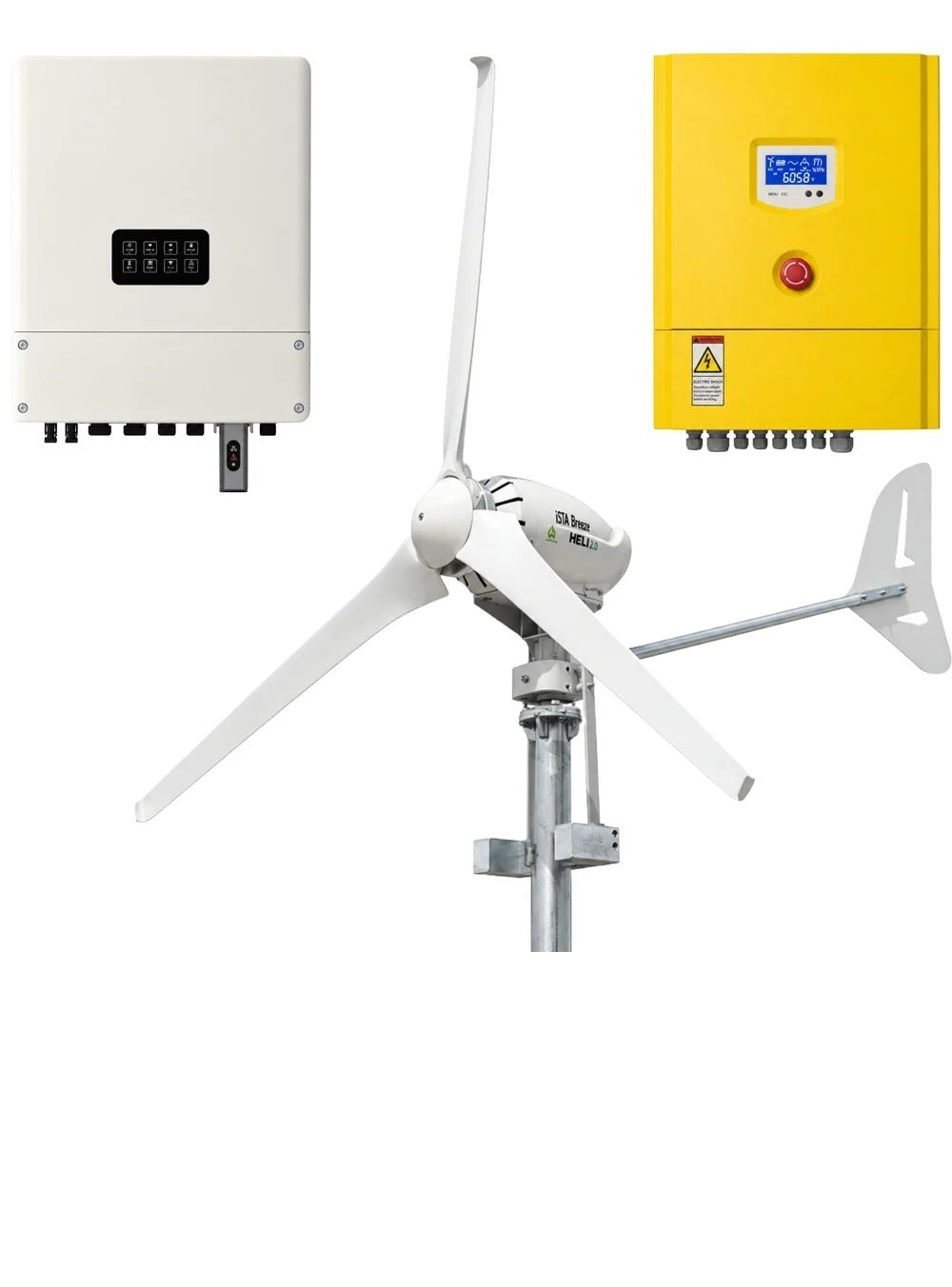 Complete Heli 2KW On-Grid Wind Turbine Set with Inverter and Controller –  Installation Kit for Grid Feed