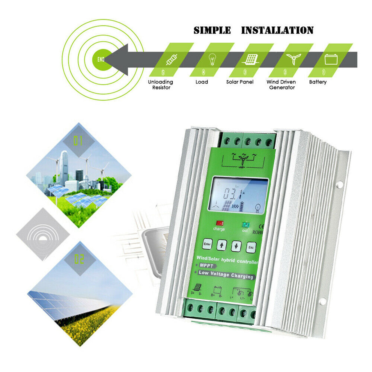 Charge Controller MPPT 12-24V 500W for Wind Turbine Generator