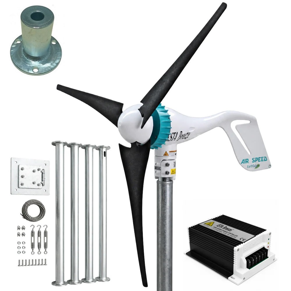 Kit Air Speed ​​500W 12V/24V Aerogenerador y controlador de carga híbrido y torre