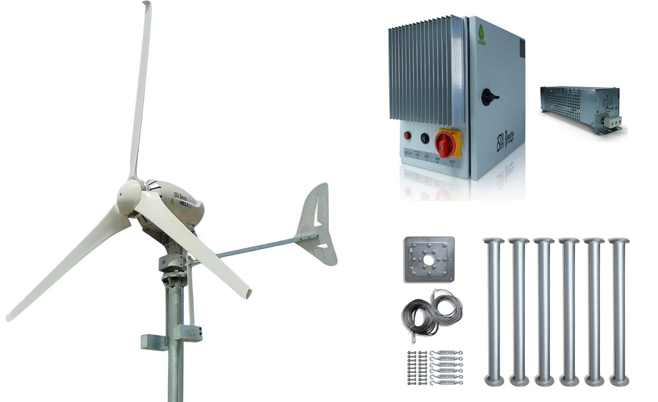 Kit Heli 2000W 48V Off-Grid Wind Turbine Wind Generator & Charge Controller (for Acid & Gel Battery) & Tower