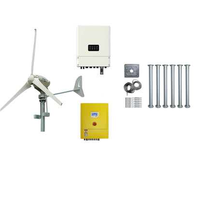 Complete Heli 2KW On-Grid Wind Turbine Set with Tower- Inverter and Controller –  Installation Kit for Grid Feed