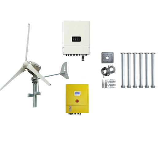 Complete Heli 2KW On-Grid Wind Turbine Set with Tower- Inverter and Controller –  Installation Kit for Grid Feed