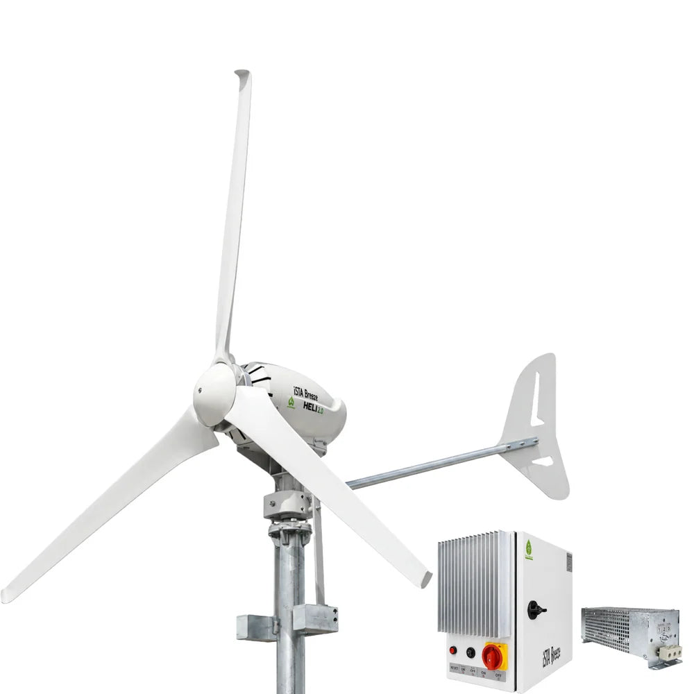 Kit Heli 2000W 48V Generador de viento de turbina eólica fuera de la red (con aspas nuevas) y controlador de carga (para baterías de ácido y gel)