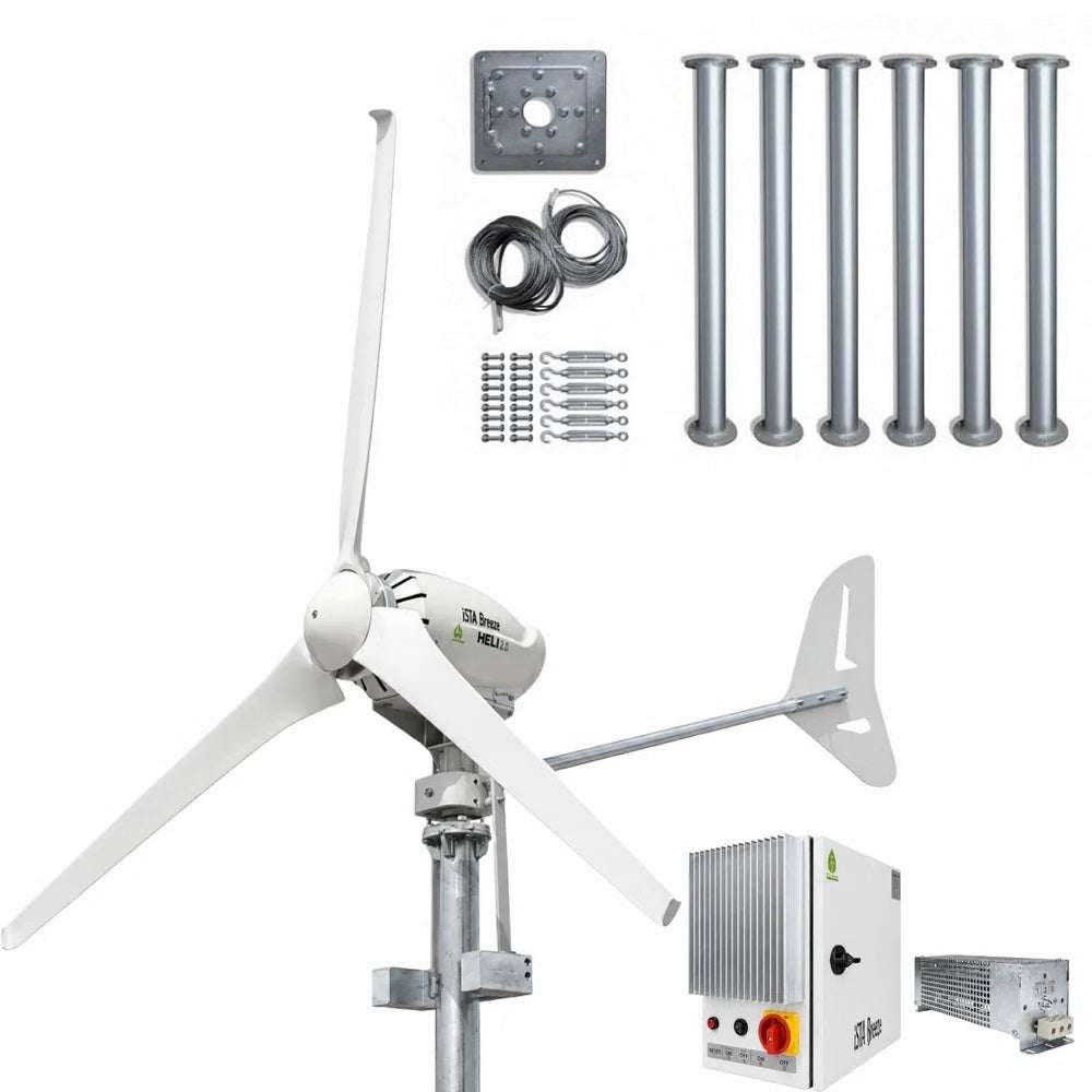 Kit Heli 2000W 48V Generador de viento de turbina eólica fuera de la red (con aspas nuevas) y controlador de carga (para batería de litio)