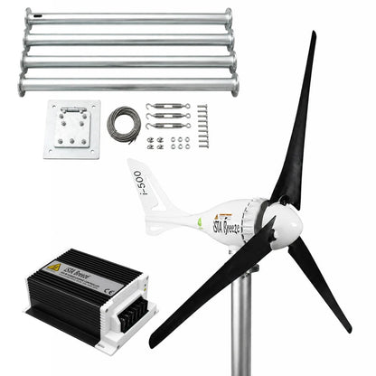 Kit i-500W 12V/24V Aerogenerador y controlador de carga híbrido y torre