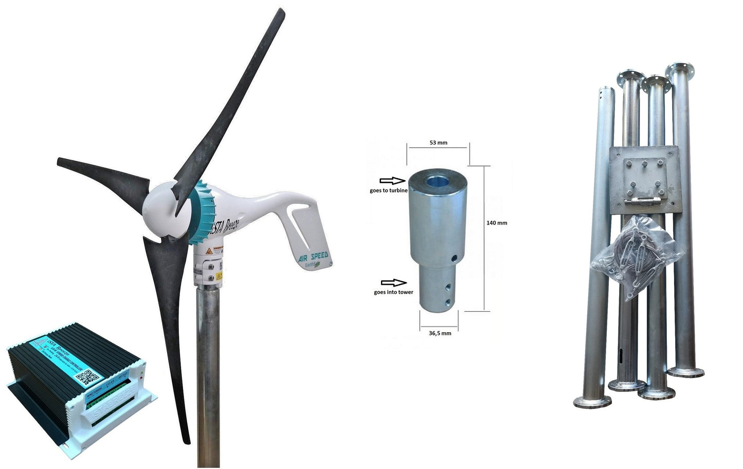 Kit Air Speed 500W 12V/24V Wind Turbine Wind Generator & Hybrid Charge Controller & Tower
